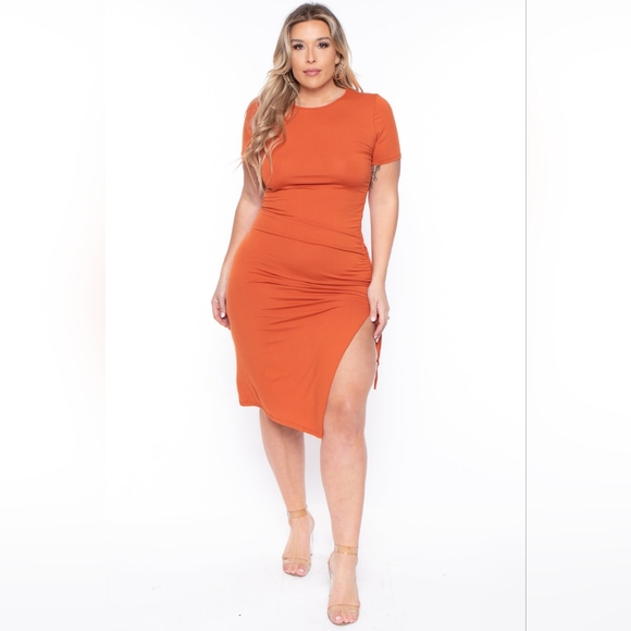 NEW NWOT CurvySense Plus Size Josie Orange Ruched Bodycon Dress Size 3XL - Picture 1 of 7